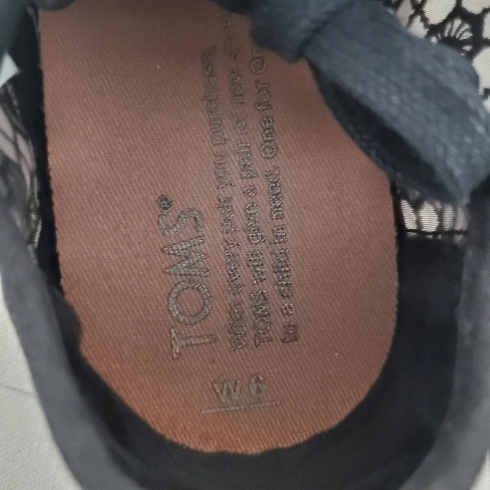 Toms Womens Lena Mosaic Espadrille Flats Black Lace Shoes Sneakers Size 6